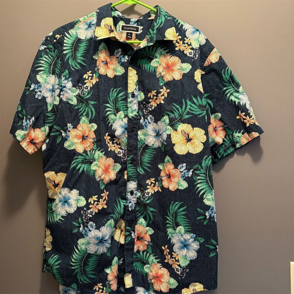 Club Room Men's XL Floral Hawaiian Short Sleeve Button-Down Shirt